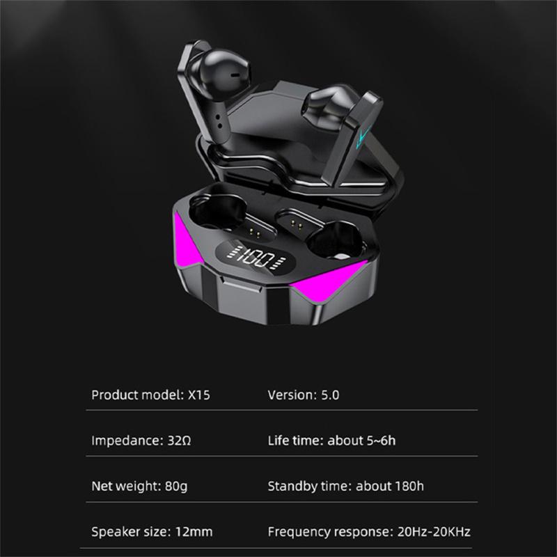 Tws X15 True Wireless Stereo Gaming Earbuds Digital Display Esport Headset Low Latency