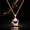 Elegant Charm Female White Pink Stone Skeleton Moon Flower Pendant Necklace Gold Color Wedding Jewelry For Women
