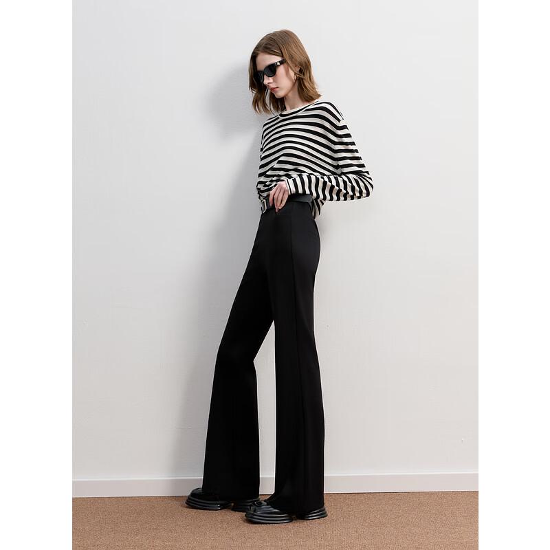 Sancai 2025 Autumn Slim-Fit Black Micro-Flare Pants