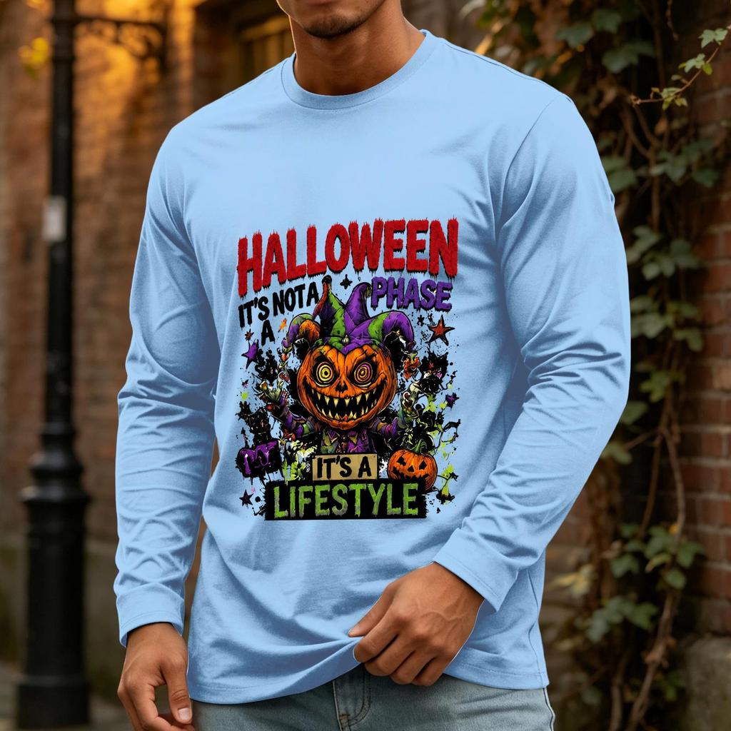 Men's Halloween Long Sleeve Neck Casual T-Shirt for Holiday Party