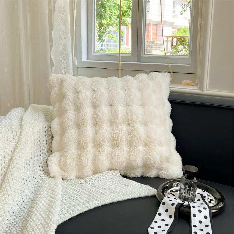 Faux Rabbit Fur Pillow Cover, Fluffy, Fuzzy, Decorative Cushion Cover for Sofa, Bed, Chair, Couch,White,Pink, Brown, 50cmx50cm