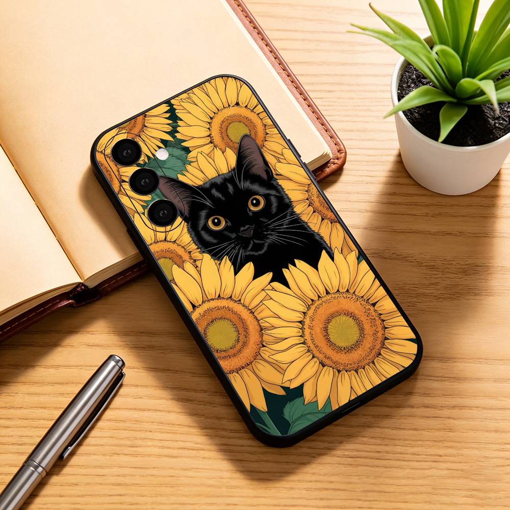 C-Cartoon B-black cat  Phone Case For Samsung Galaxy A73,A72,A71,A70,A53,A52,A51,Others Soft Black Cover Samsung a21s