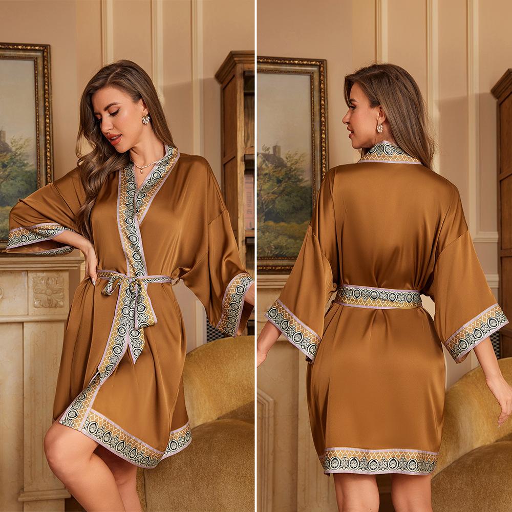 Pajamas Women's Satin Chiffon Spring and Summer Yaoting Light Luxury Seven-quarter Sleeve Cool Nightgown Bathrobe Women's Loungewear