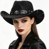 Skull Belt Rivet Jazz Hat Men's and Women's Spring, Summer and Autumn Outdoor Travel Visor Big Edge Leather Western Cowboy Hat