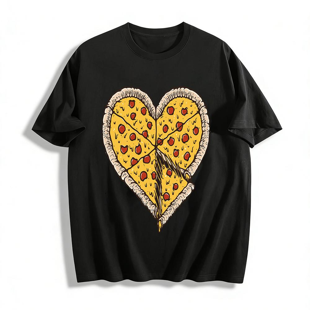 

Heart Shaped Pepperoni Pizza Graphic Casual Top Pure cotton T-shirt XXS