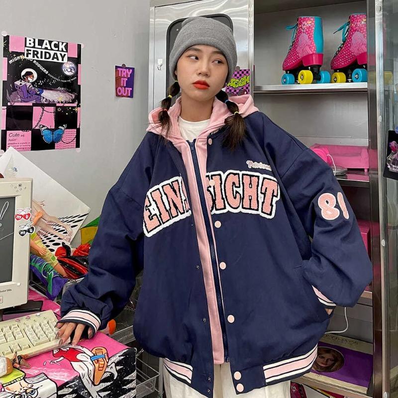 New Trendy Fashion Letter Printing Embroidered Baseball Uniform Female Couple retro Harajuku Loose American Street Jacket Women