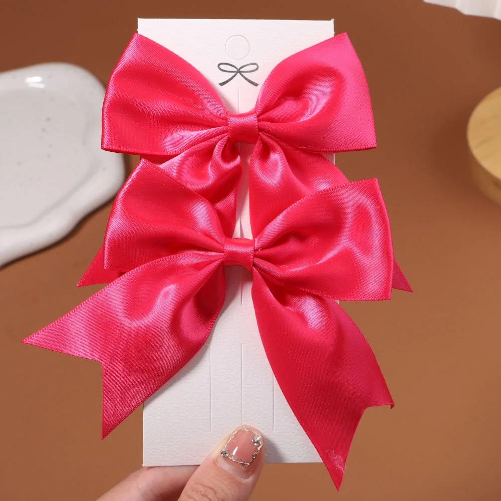 2/3Pcs/Set Lovely Solid Color Ribbon Bows Hair Clip for Kids Girls Hairpins Barrettes Handmade Headwear Baby Hair Accessories