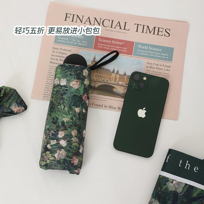 Automatic oil painting umbrella folding female vinyl anti-ultraviolet sunscreen sun umbrella custom logo