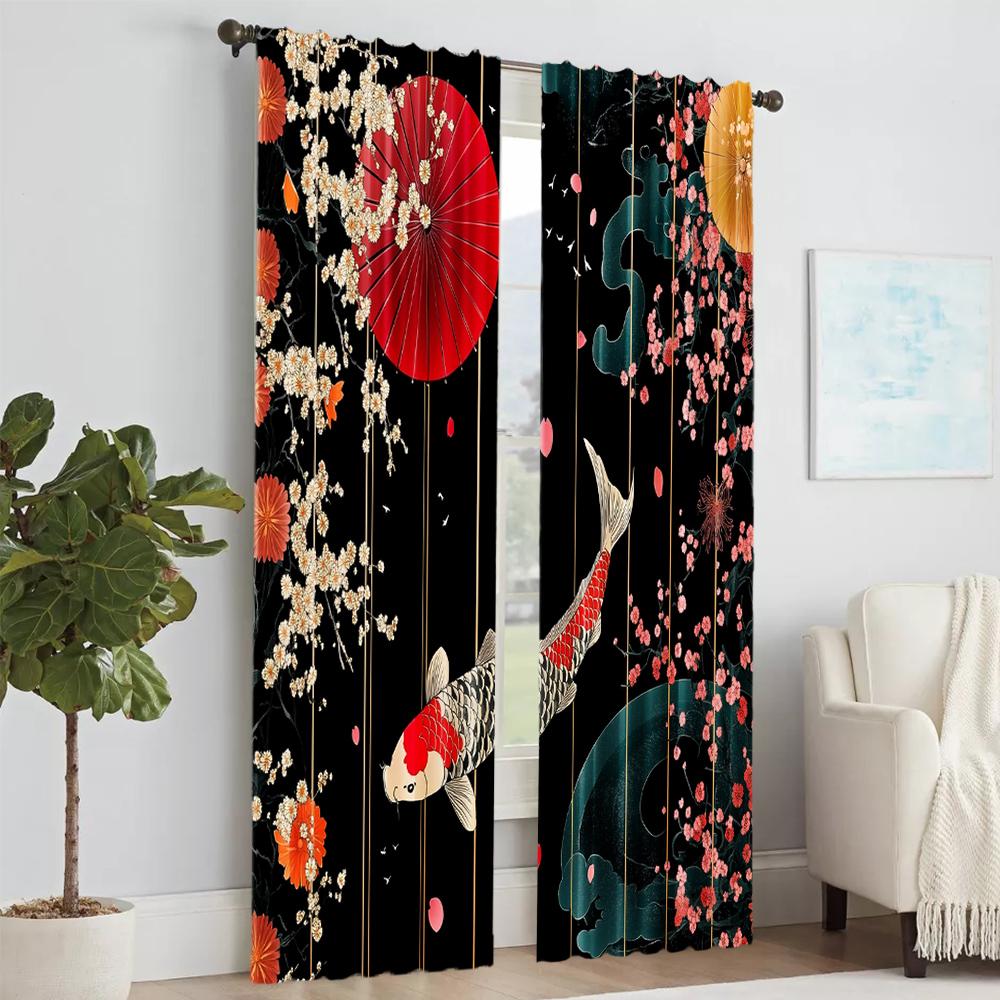 2 pcs   versatile polyester transparent curtains for home decoration Japanese landscape1 for use in bedrooms and living rooms