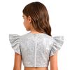 Dívčí párty halenka top třpytivý flitrovaný crop top kulatý výstřih volánkové design s muchlákovými rukávy podšitý narozeninový top