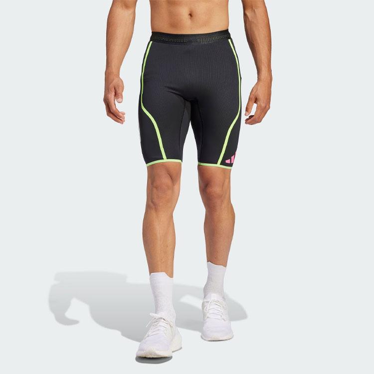 Adidas Colanți scurți de alergare Adizero Design cu dungi color block Casual Respirabili Talie medie Pantaloni scurți sport pentru bărbați Pantaloni scurți Negru IL1499