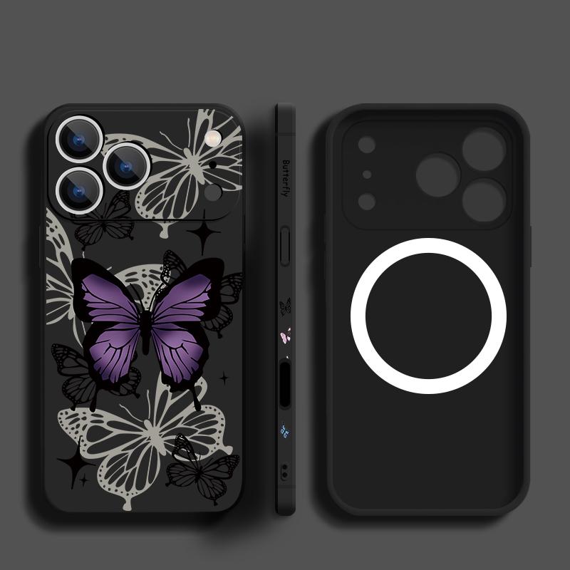 For iPhone 17 Pro Max Case INS Colorful Butterfly Flowers Pattern Magnetic For Magsafe Soft Cover For iPhone 16 15 14 13 Pro Max 17E 16E