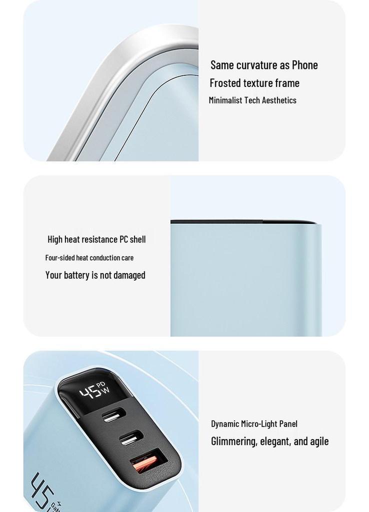 45W Gallium Nitride Fast Charger with Three Ports for iPhone 16 Pro Max