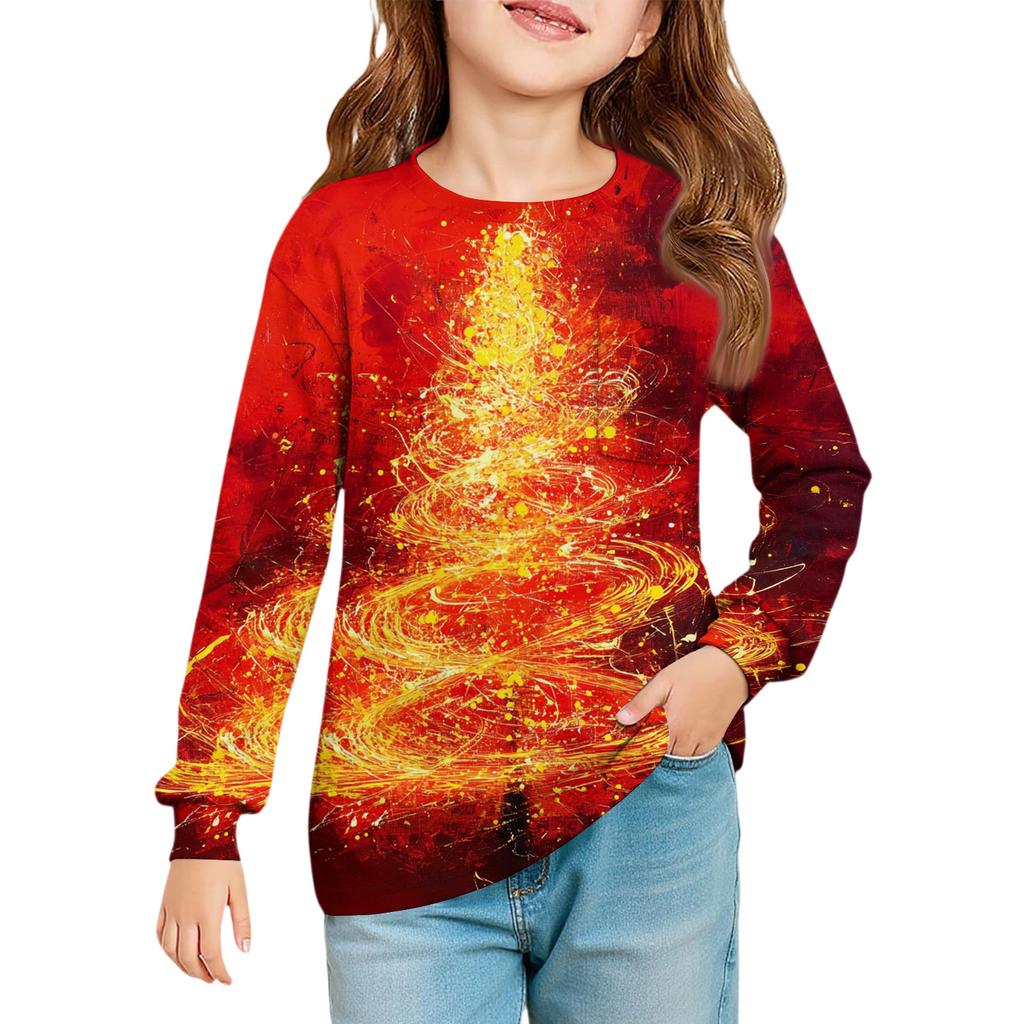 Weihnachtstag Mädchen Langarmbluse - Rundhals Weiche Taille Tunika