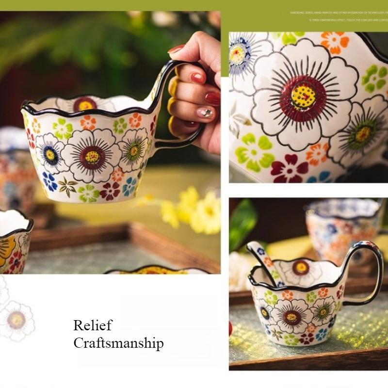 Suppenschalen mit Henkeln, Keramik Teller und Schüssel Sets mit Tasse, Löffel, Polnische Keramik Tasse für Frühstück, Snacks, Dessert, Spülmaschinen- und Mikrowellengeeignet