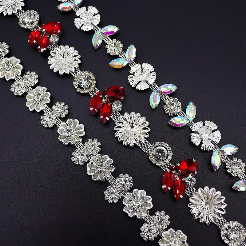 5Yards Rhinestone Chain Trim Shining Crystal Diamond Accessories DIY Craft Gift Flower Shape Decoration Diamond Metal Chains