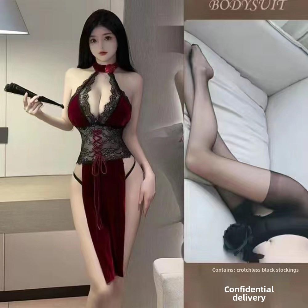 Hollow Backless Lace Cheongsam Sexy Revealing Convenient Dress Easy To Take Off Private Bedroom Nightdress