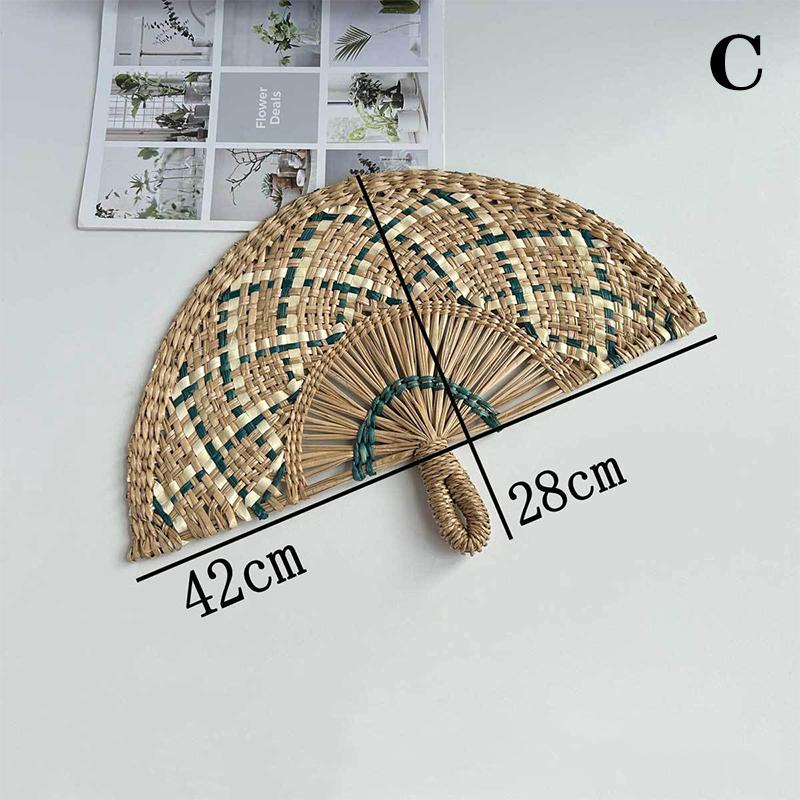 Ręcznie Tkany Wachlarz ze Słomy Dekoracyjny Ręcznie Robiony Półokrągły Tkany Wachlarz Letni Wachlarz Chłodzący Wachlarz Ręczny Prezent Dekoracja Domu