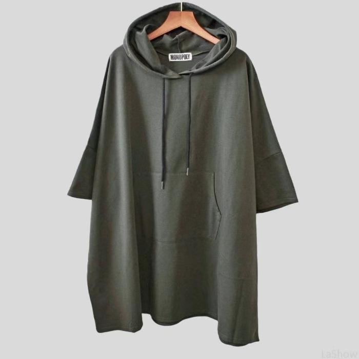 

Женская однотонная футболка Baduamine с капюшоном и рукавом средней длины: Свободный, облегающий, закрывающий бедра топ. One Size армия зеленый