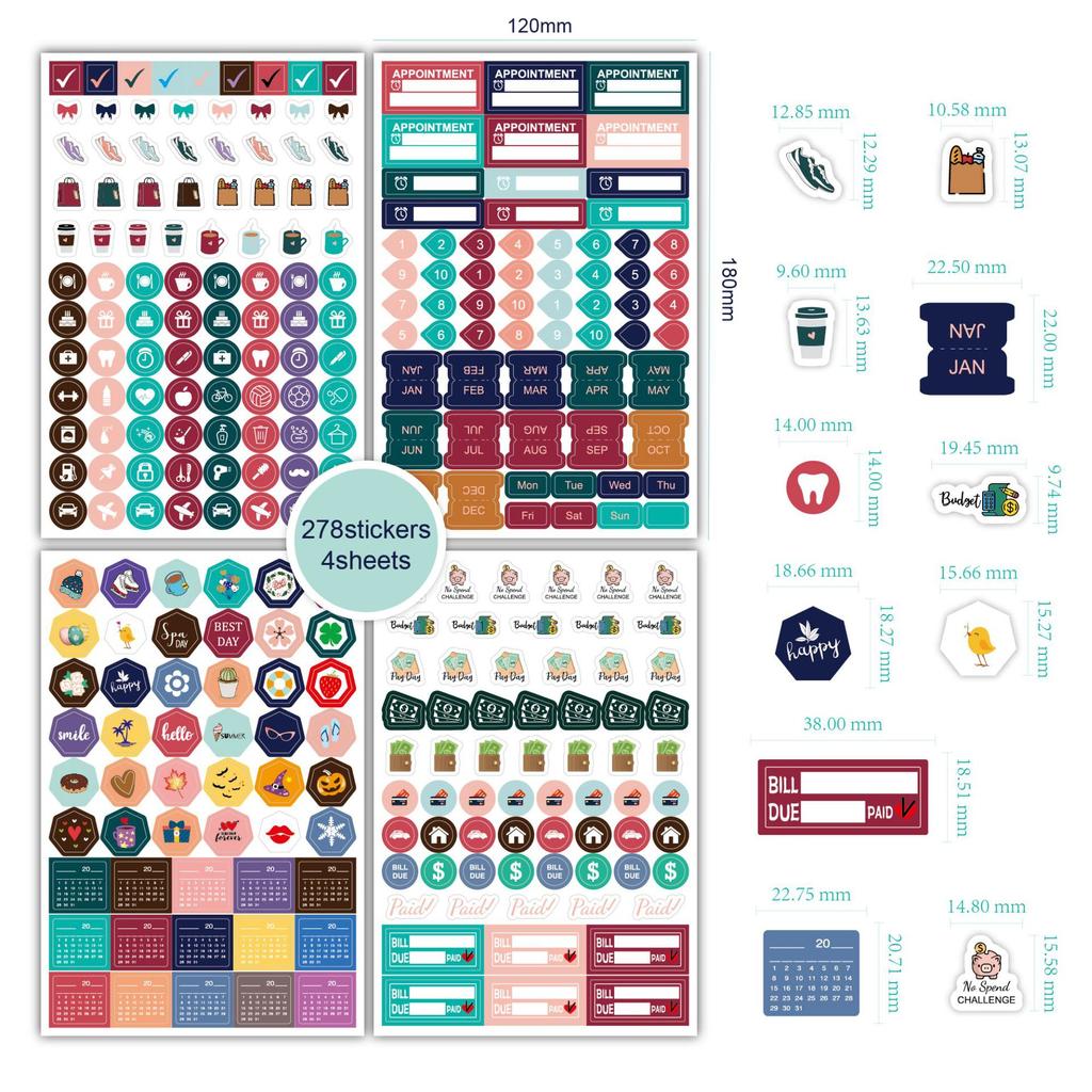 4/8 Planner Stickers Diary Accessories Stickers Notebook DIY Material Scrapbooking Stickers for Notebooks Creative Planning