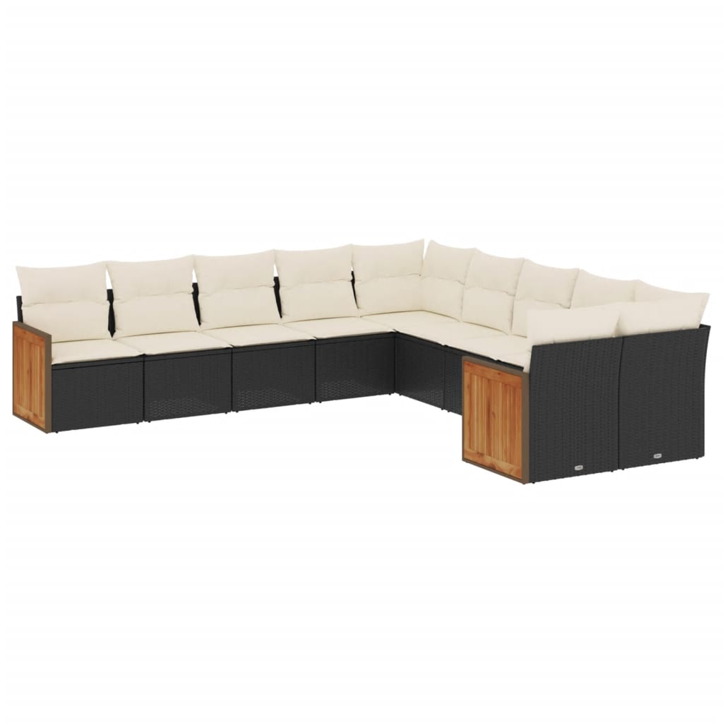 10 piece Garden Sofa Set with Cushions Black Poly Rattan