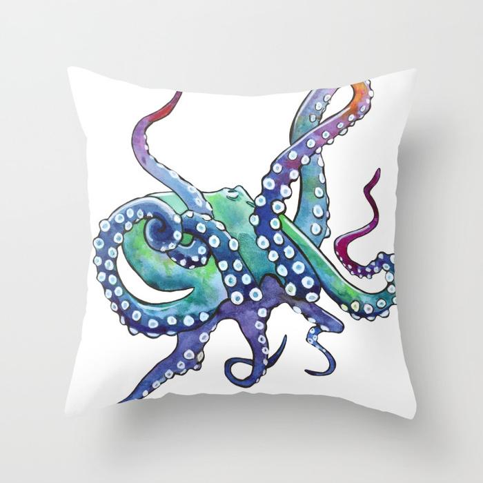 Watercolor Ocean Theme Pillowcase Starfish Octopus Mermaid Crab Cushion Cover Home Sofa Bedroom Decoration  Ornament