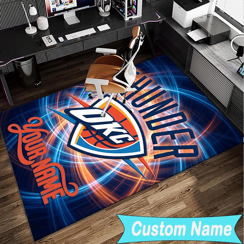 Custom Name Rug Thunder Basketball Team Area Rug Suitable for Indoor And Outdoor,Carpets for Homes, Offices,Living Rooms,Home Decor,Christmas Gift
