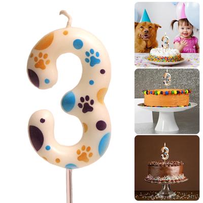 Dog Paw Print Birthday Candle 0-9 Digital Candle Happy Birthday Baby Shower Supplies Dessert Cake Topper Decor Candles