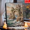 DIY Framed Pearl Painting Kit Pearl Castle Seaside Arch Ocean Waves 3D Sparkling Bead Art Canvas Home Decor Gift