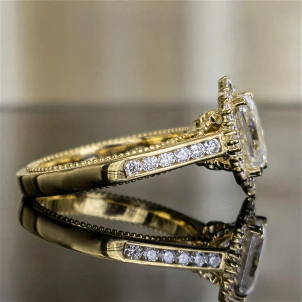 Luxury Female White Square Finger Ring Vintage Gold Color Wedding Band Bridal Jewelry For Women
