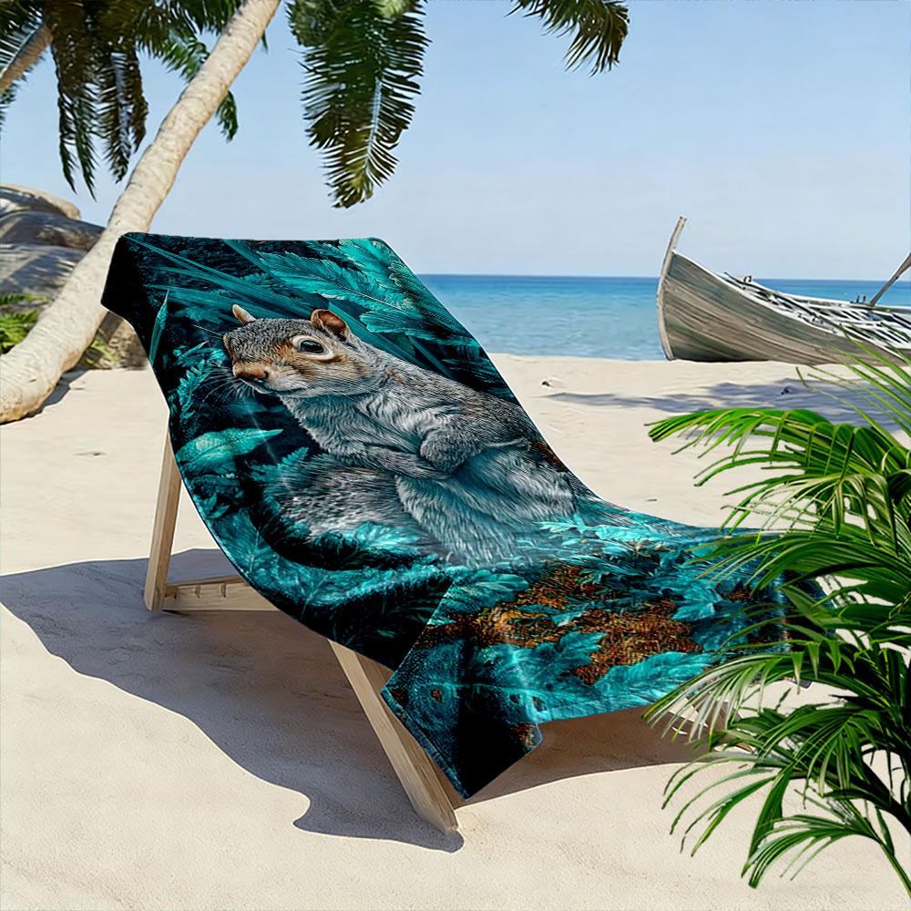 Whimsical Forest Squirrel Scene Print Beach Towel, Quick Drying, Suitable for Travel, Outdoor Sports, Jogging, the Beach and Swimming, Gift