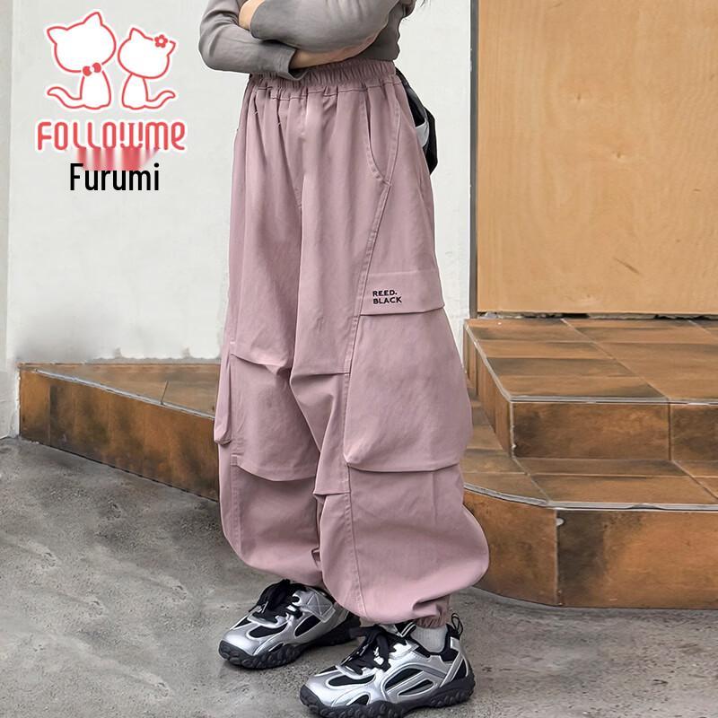 Fuluomi Girls  Casual Loose Cuffed Cargo Pants 130