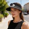 Chapeau de Soleil Design Haut Vide Bord Étendu Couverture Complète du Visage Chapeau Femme avec Ventilateur Intégré Alimenté par Solaire Circonférence de Tête Réglable Chapeau d'Extérieur