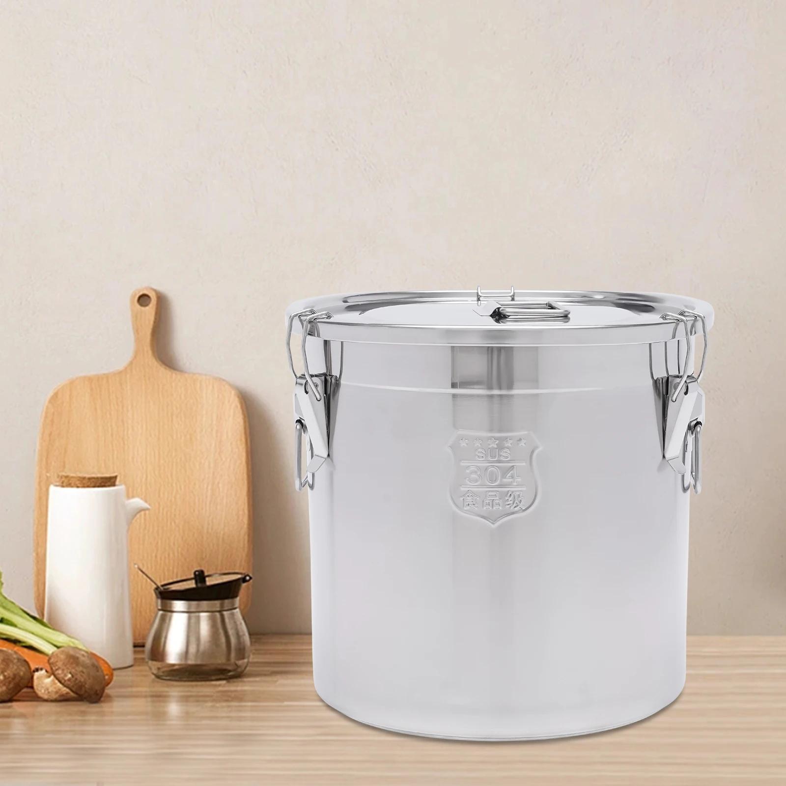 Bymaocar 33L Stainless Steel Airtight Canister for Kitchen Rice Cereal Grain Canisters Container for Household With Handles+Lid серебряный