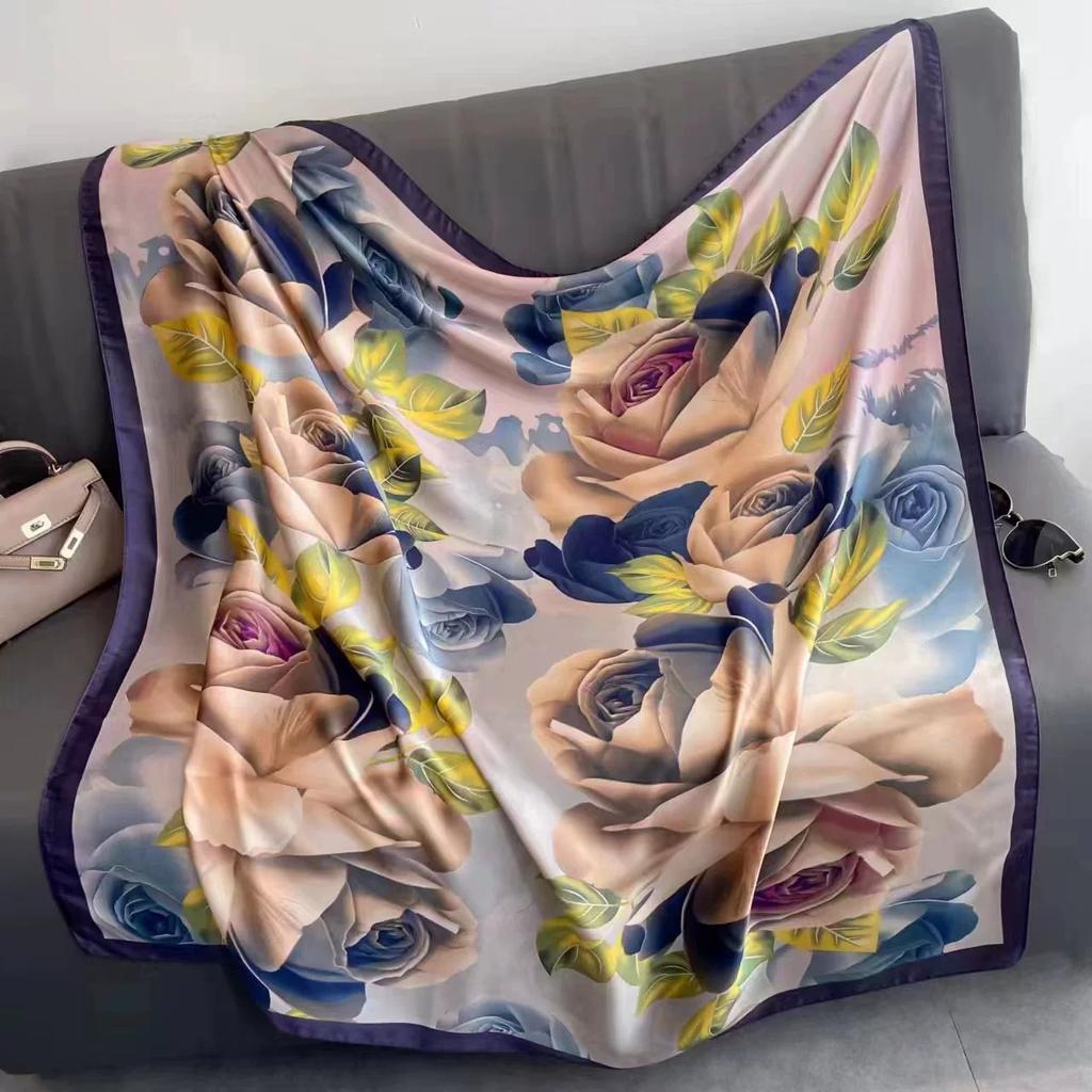 110cm Large Sqaure Scarf Printed Imitation Silk Scarf Women's Hadscarf