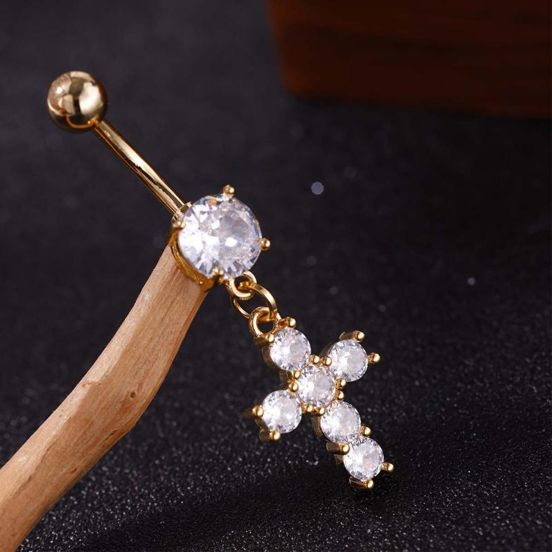 Cross Design Crystal Dangle Belly Ring 1Pcs Comfortable Stainless Steel Navel Piercing Jewelry for Daily