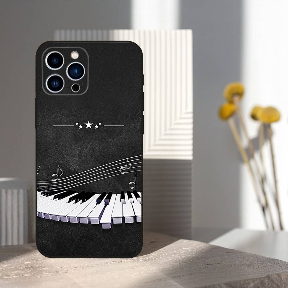 Keyboard Art Piano Phone Case For iPhone 16,15,14,17,13,12,11 Plus,Pro Max,XS,X,XR,SE,Mini,8,7,Soft Silicone Black Cover