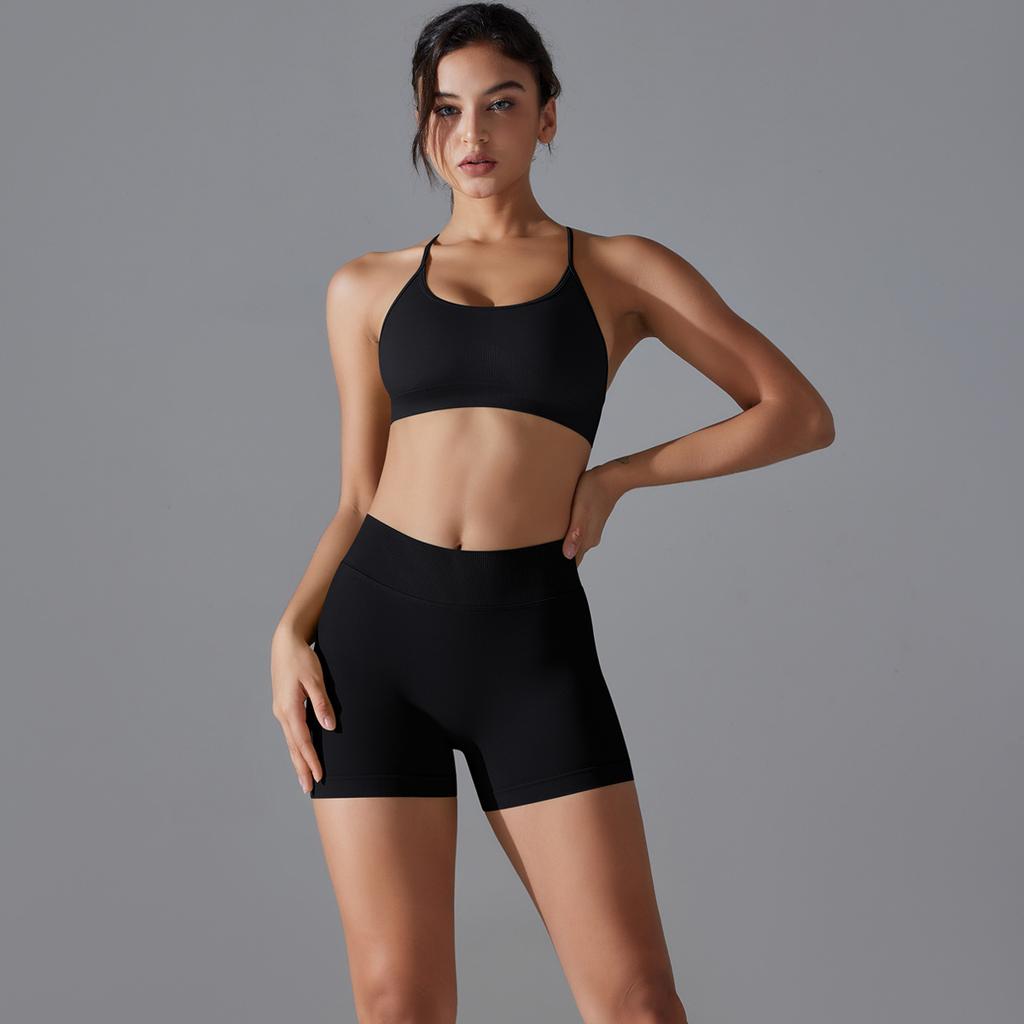 Knitted Peach Hip Lifting Sexy Suspender, Beautiful Back Yoga Shorts, Yoga Fitness Bra Set