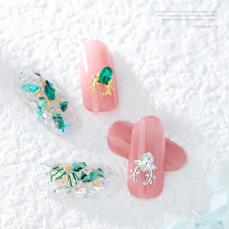 10Pcs Gold Silver Elk Antler Shape Alloy Diamond Nail Ornament Manicure Decoration Accessories