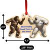 Bigfoot & Yeti Snowball Fight Ornament – Birch Wood Holiday Decoration – Fun Cryptid