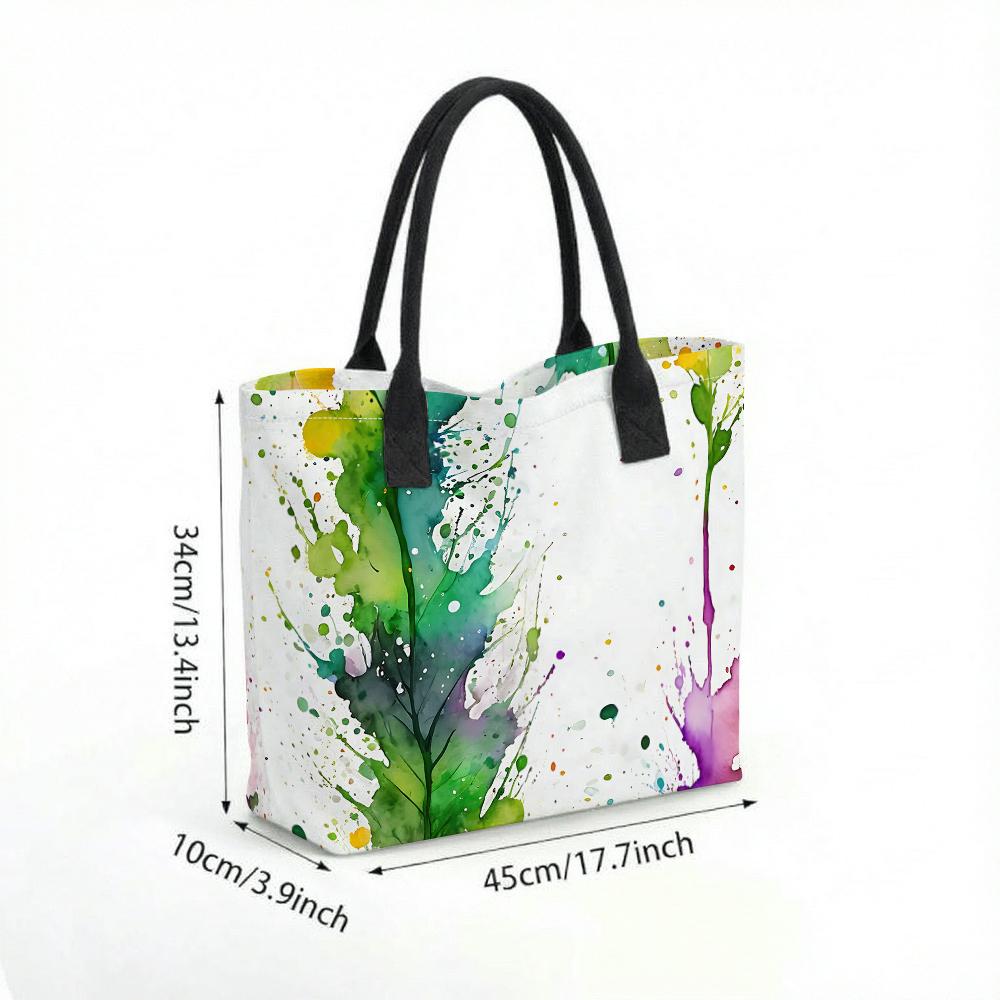 Watercolor Green Print Tote Bag Large Capacity Casual Shoulder Bag for Daily Shopping Travel Women's Handbag