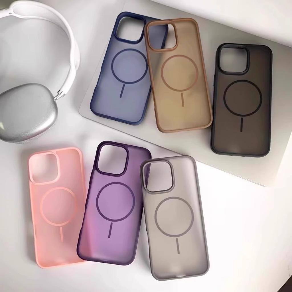 Skin Feel Scrub Suitable for IPhone16promax Mobile Phone Case Apple 15 Thin Circle Magnetic Hard Bottom Soft Edge Protective Case