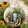 2D Flach, 1 Stück Landhausstil Gartenblume und Bonsai Gummistiefel Muster Holzschild, Gartendekoration, Hofecke Holzdekorationsschild