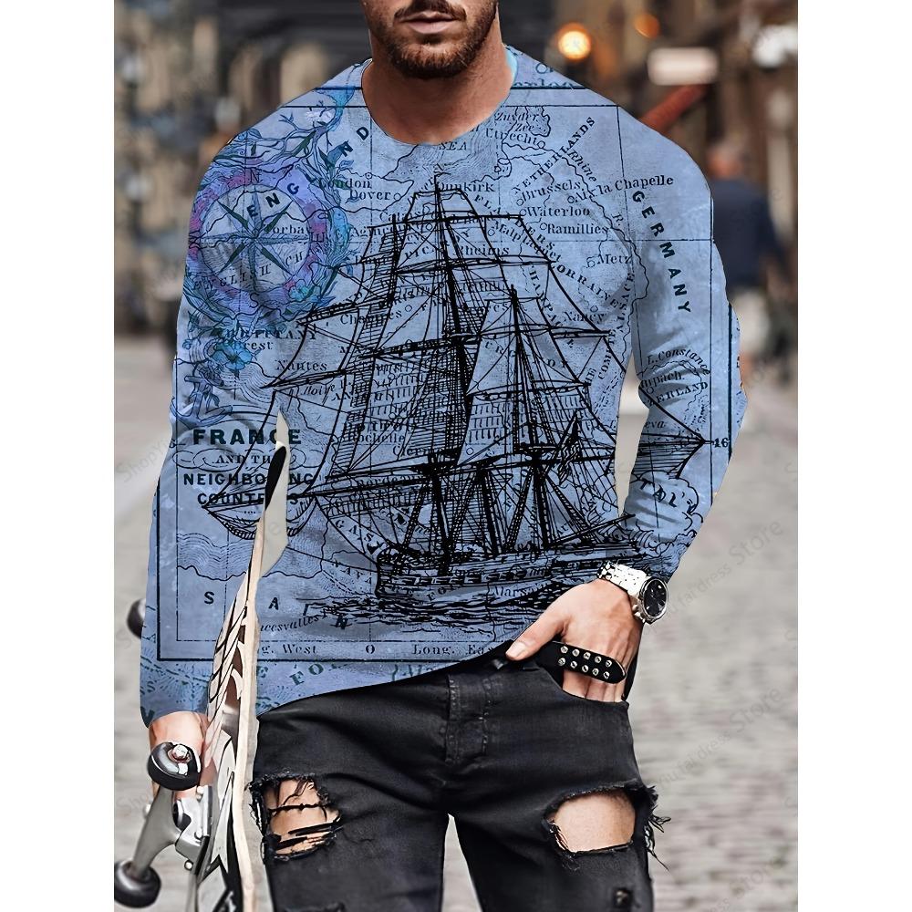 

Мужская футболка с длинным рукавом 3D-принт якоря Футболка Мужская Женская Модные топы Футболки Парусная футболка Мужская одежда Большой размер Camisetas 5XL