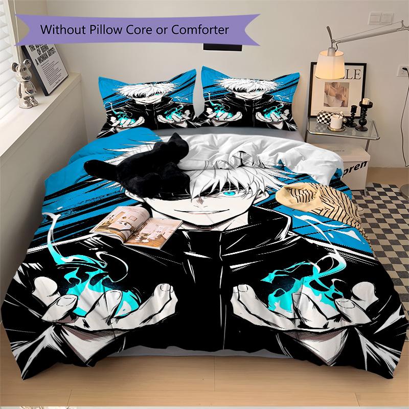 Blue Flames Manga Hero'S Power Print 3Pcs Bedding Setduvet Cover With 2 Bedropillowcase Home Birthday Gift