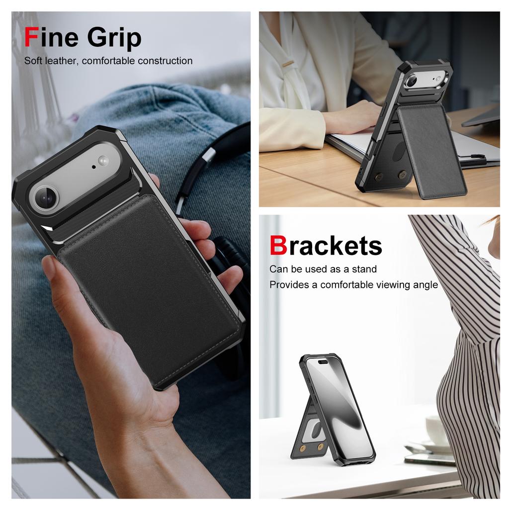 Etui na iPhone Air z miejscem na kartę i podstawką, skóra PU + TPU, Pokrowiec na telefon