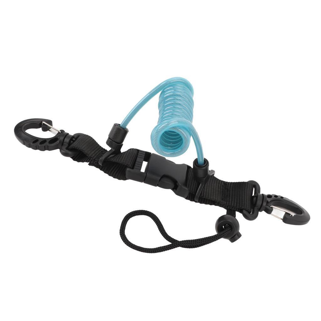 Diving Camera Lanyard Quick Release Buckle Stainless Steel Wire Spring Coiled Camera Lanyard for Light Tool Lake Blue