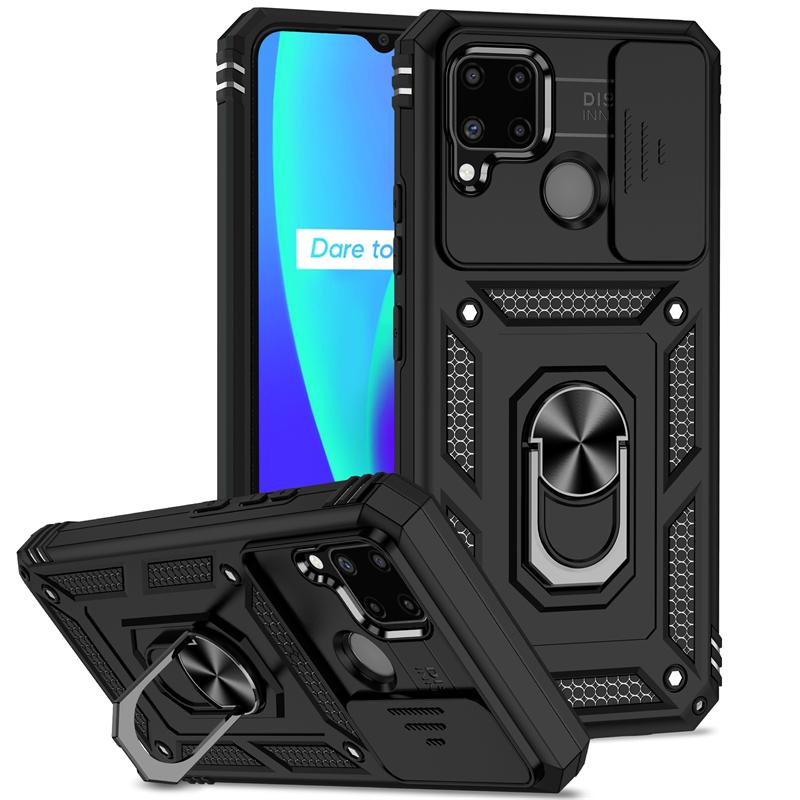 For OPPO Realme C11 C12 C15 Case Shockproof Armor Slide Lens Protect Phone Case For Realme C21Y C 21y C21 Y 25Y Stand Back Cover