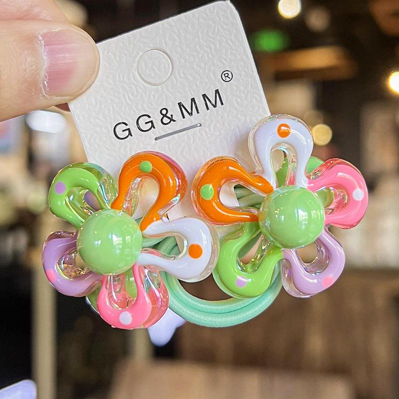 2PCS New Cute Color Blocked Flowers Princess Headwear Kids Elastic Hair Bands Children Hair Ropes Girls Hair Accessories