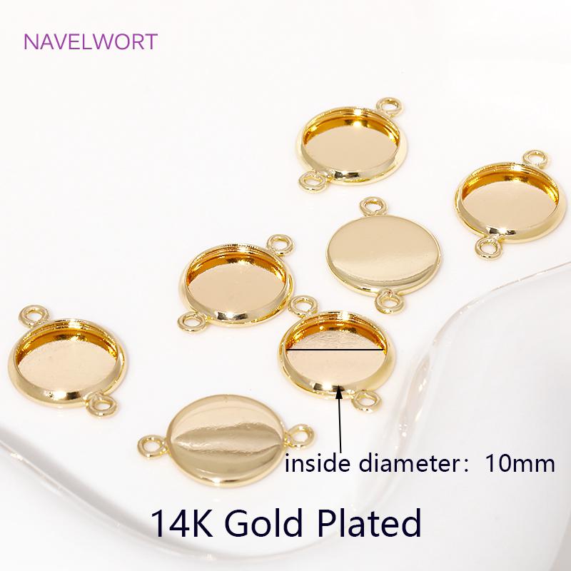 6/8/10mm 14K Gold Plated Cabochon Blank Tray Charms Connectors For DIY Bracelets Necklaces Jewelry Making Accessories Supplies